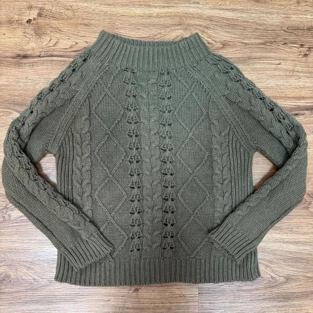 J.Crew olive green thick cable knit sweater